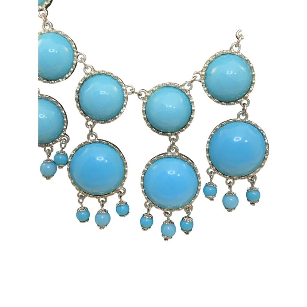Vintage Faux Turquoise Cabochon Chandelier Statement Necklace (1890) - Picture 4 of 6